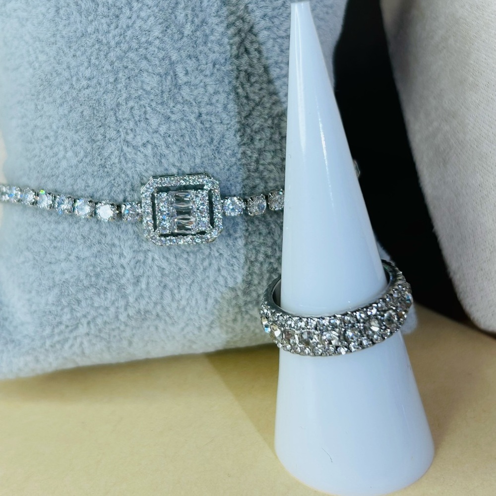 Eternity Cubic Zirconia Ring Size 7 & Bracelet 2 pc Bundle Set